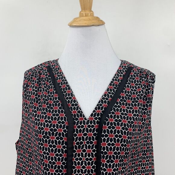 Pleione Blouse Womens M Medium Sheer Panel V Neck Lightweight Micro Pattern Tank - Picture 3 of 11